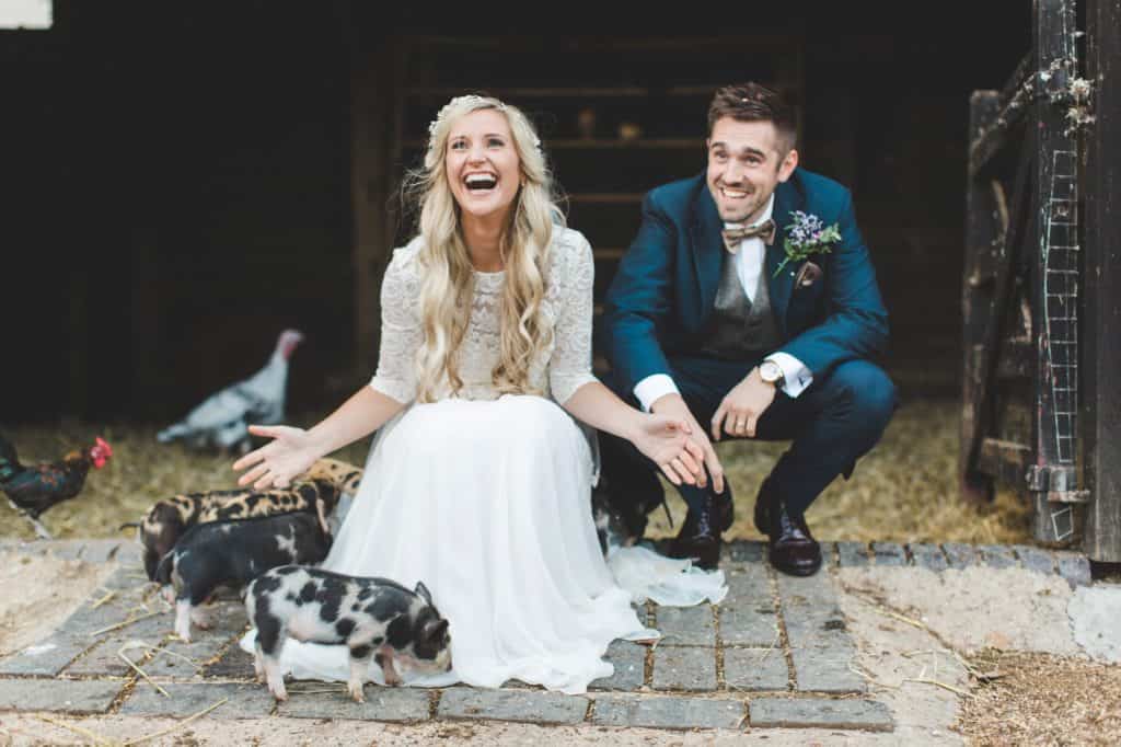 Milk Bottle Wedding Photography - farm wedding with cute piglets