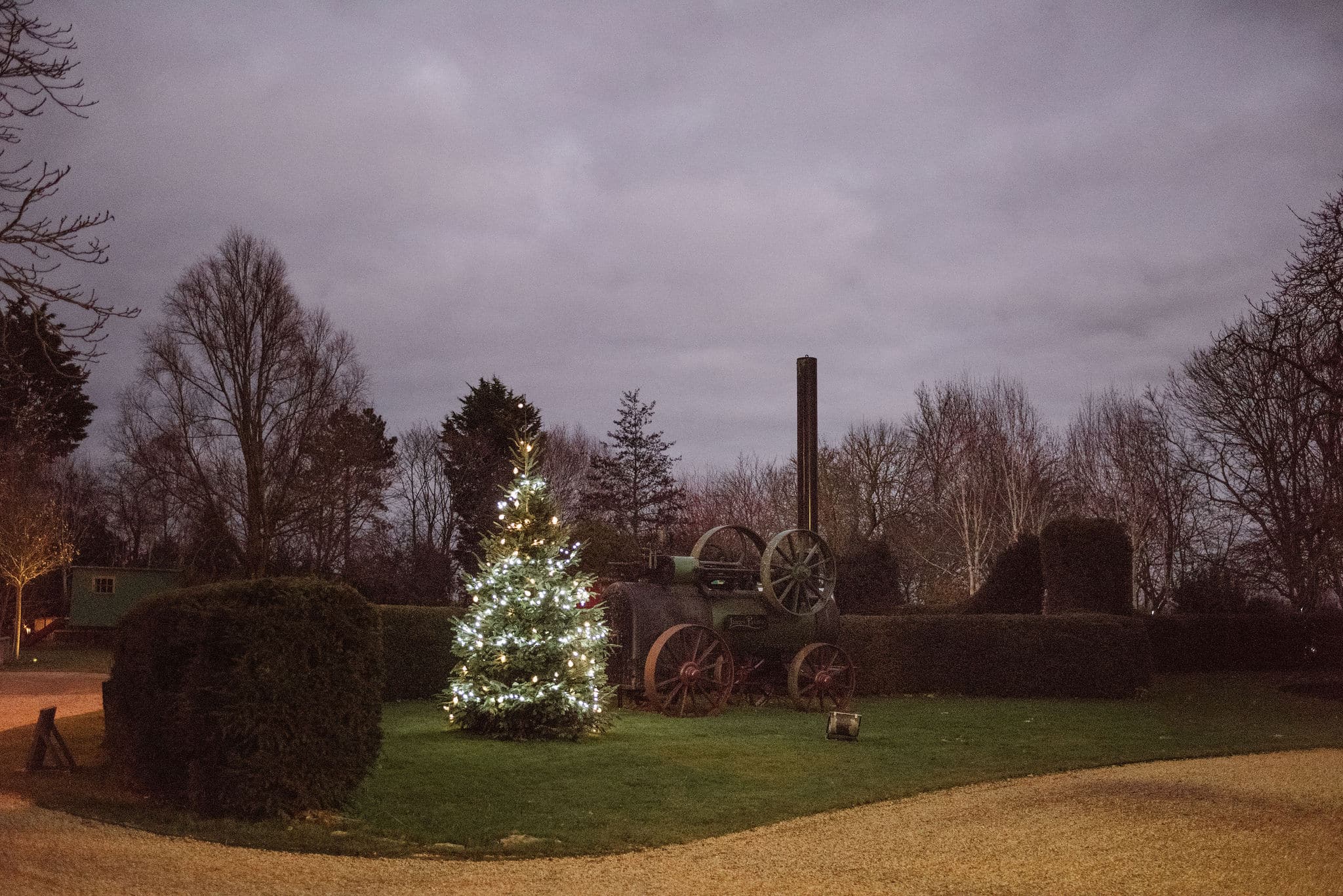 Christmas Tree with Twinkly Lights at South Farm Barn Wedding Venue